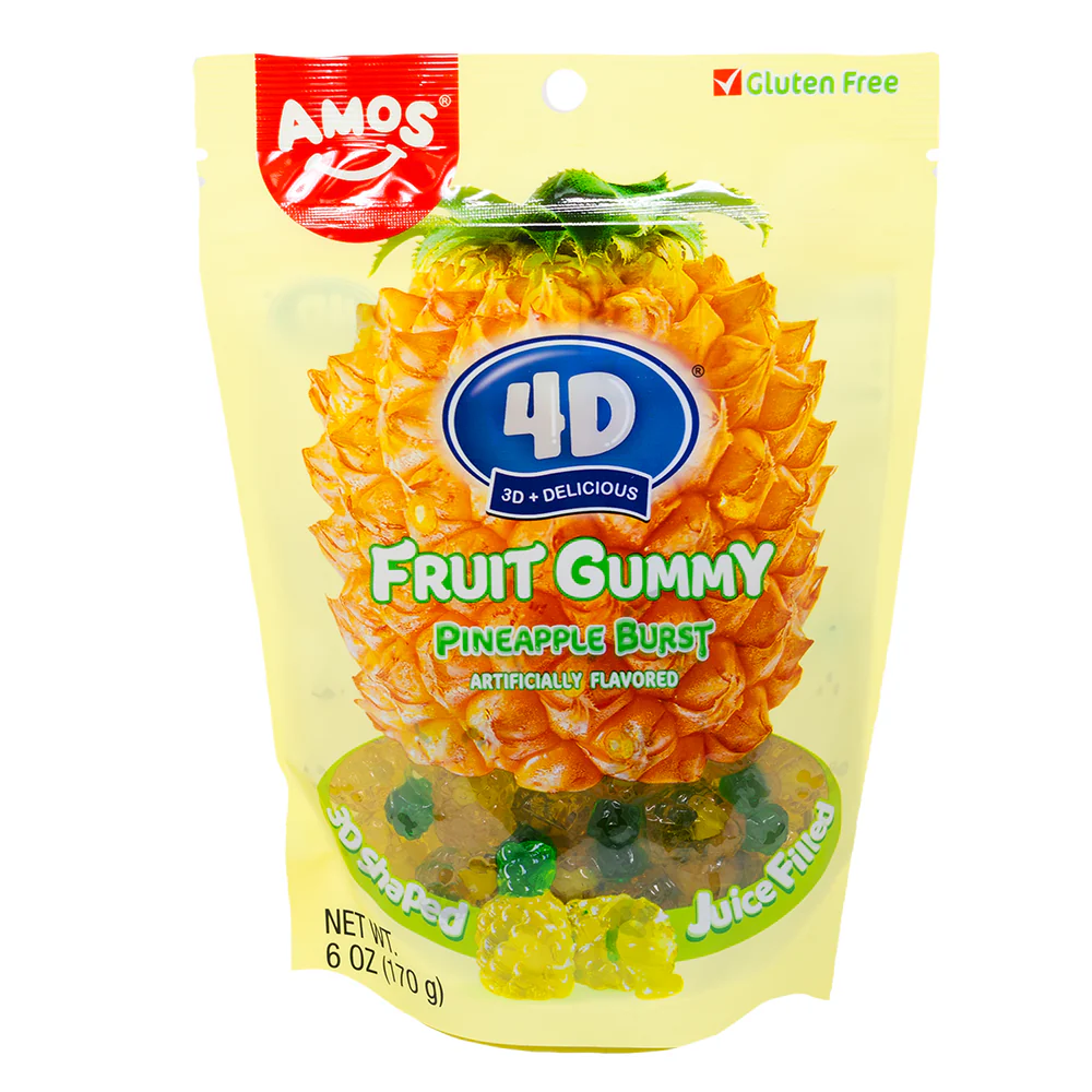 Amos 4D Fruit Gummy Pineapple Burst Candies - 6oz