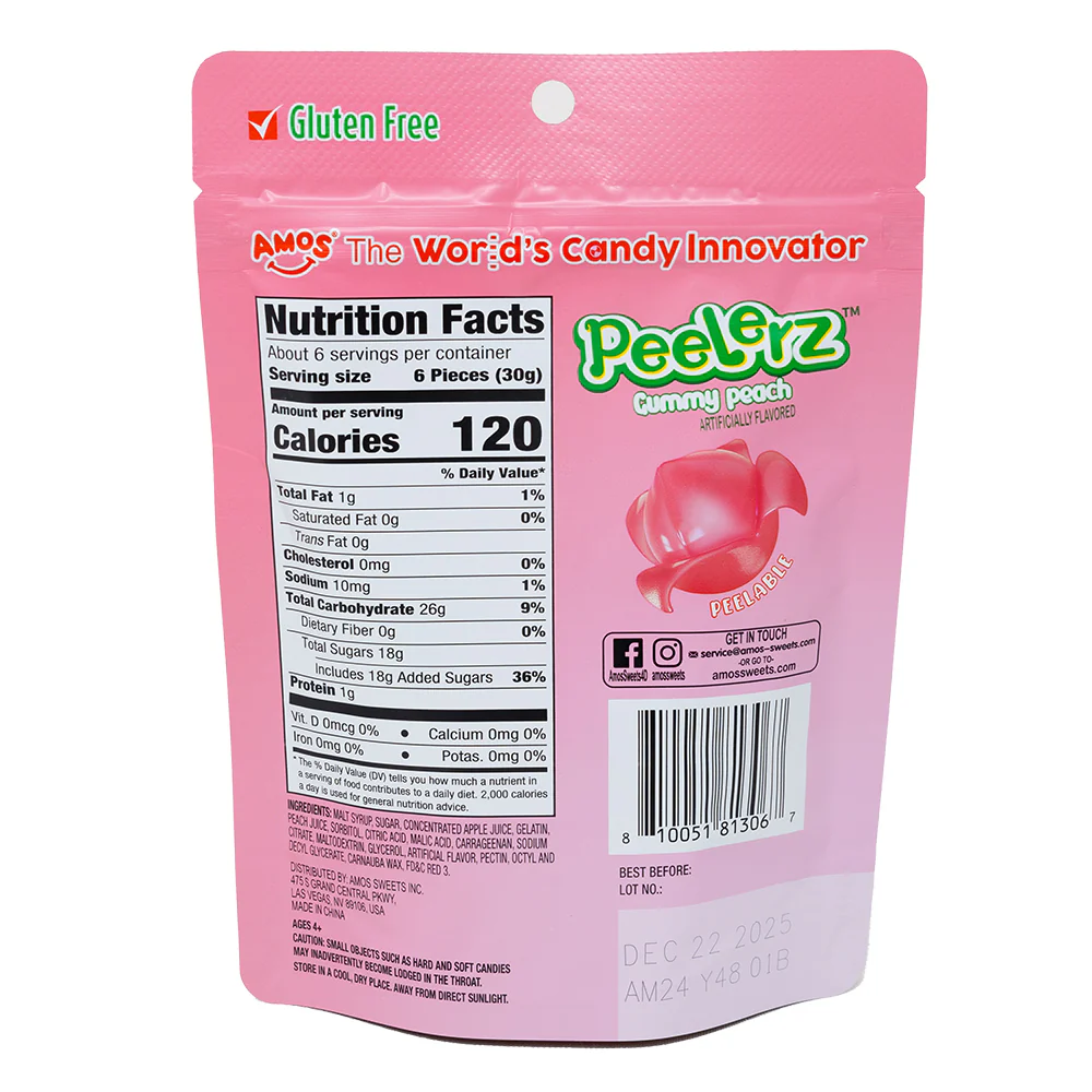 Amos Peelerz Gummy Peach Candies - 6oz - Image 2