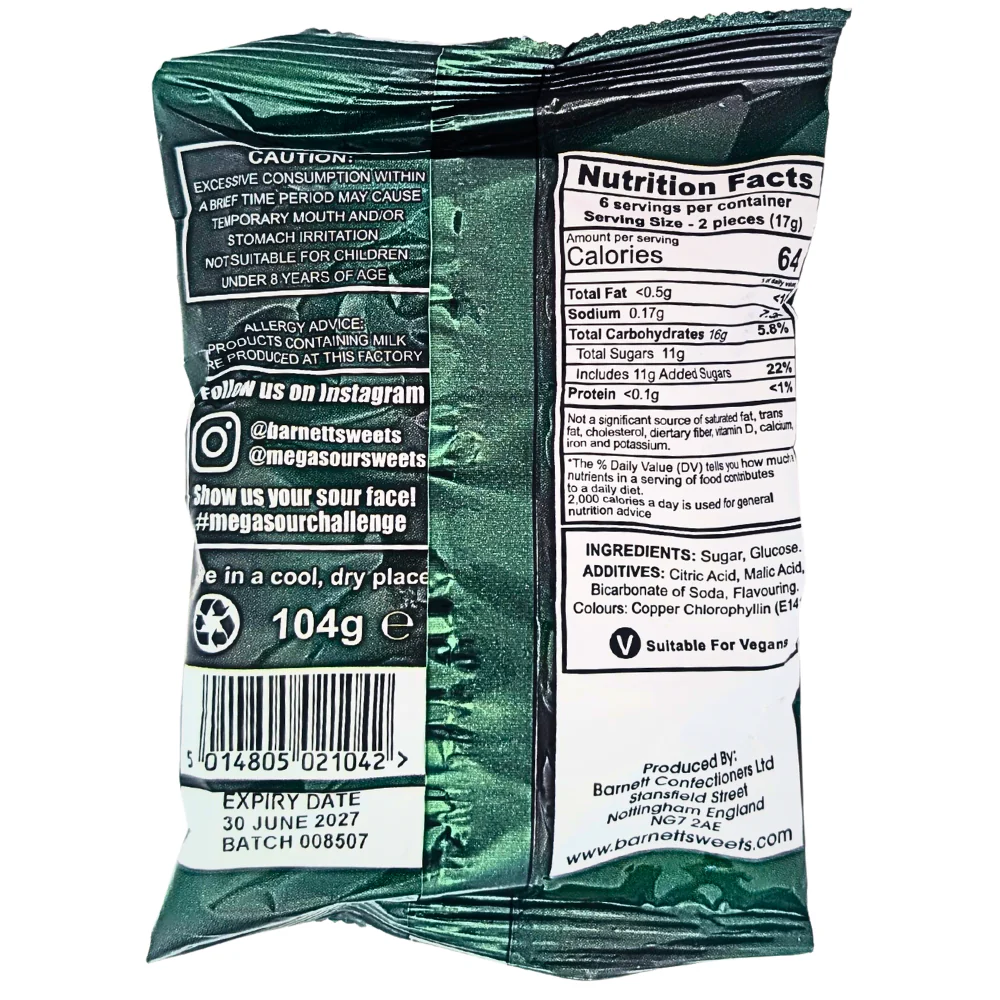 Barnetts Mega Sour Apple (UK) - 104g - Image 2
