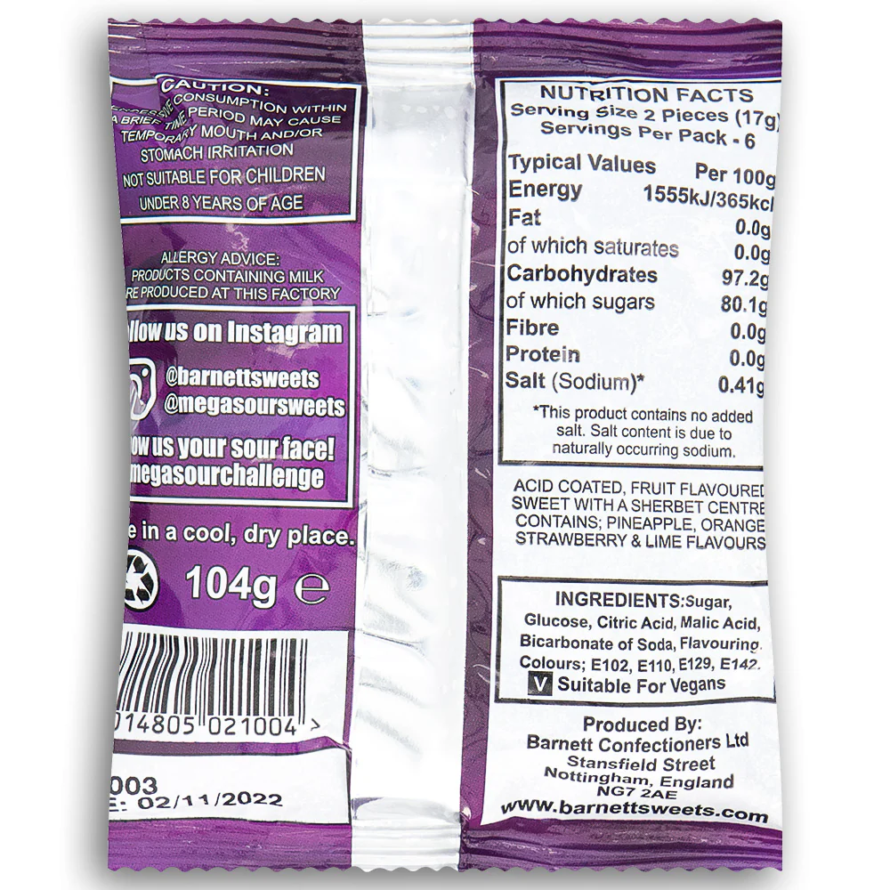 Barnetts Mega Sour Fruits UK - 104g - Image 3