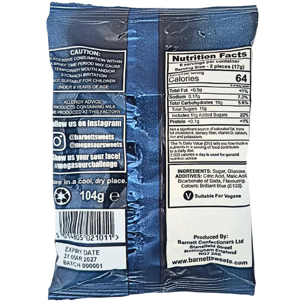 Barnetts Mega Sour Raspberry (UK) - 104g - Image 2