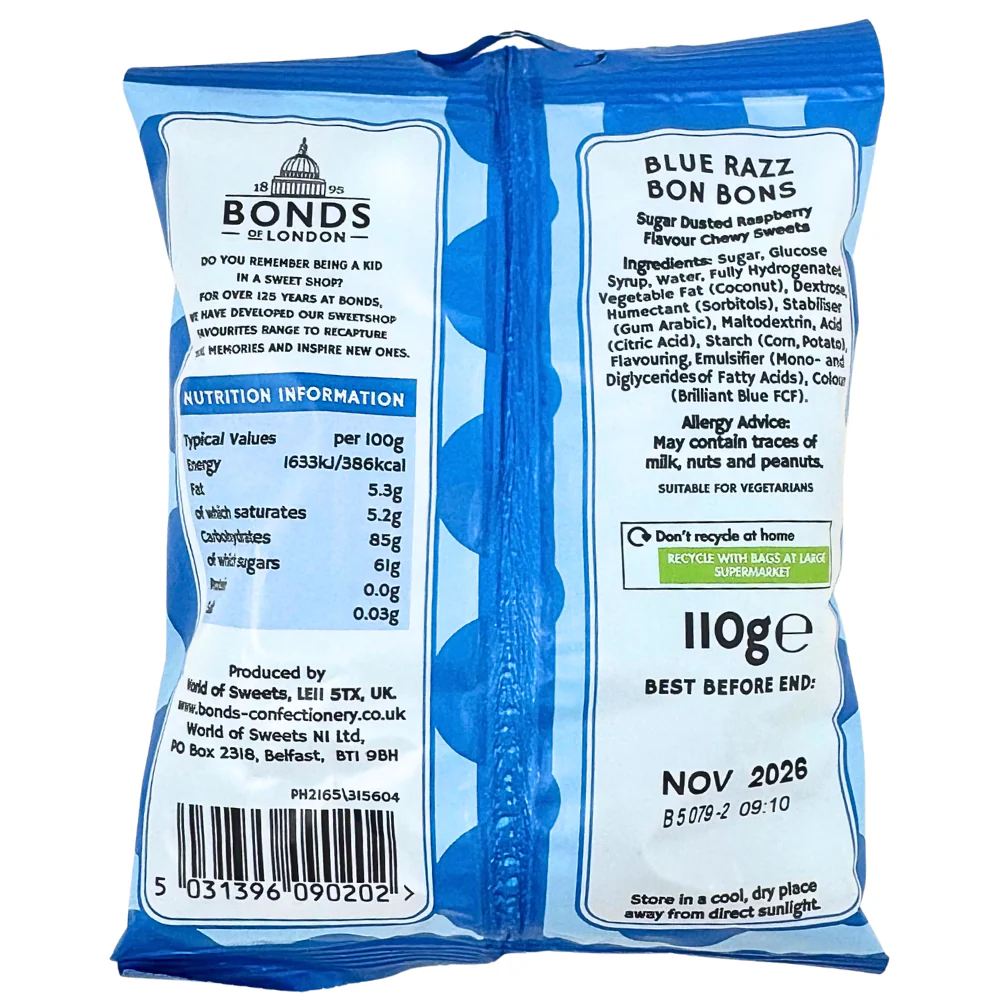 Bonds Blue Raspberry Bon Bons (UK) - 110g - Image 2