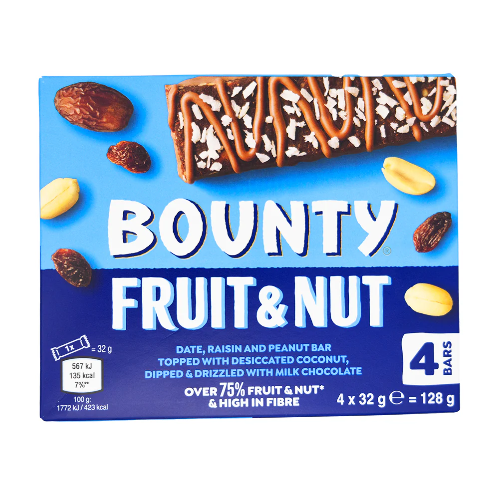Bounty Triple Treat Fruit & Nut Bars (UK) - 128g 4pk