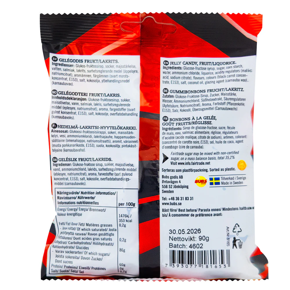 Bubs Raspberry Licorice Skulls (Sweden) - 90g - Image 2