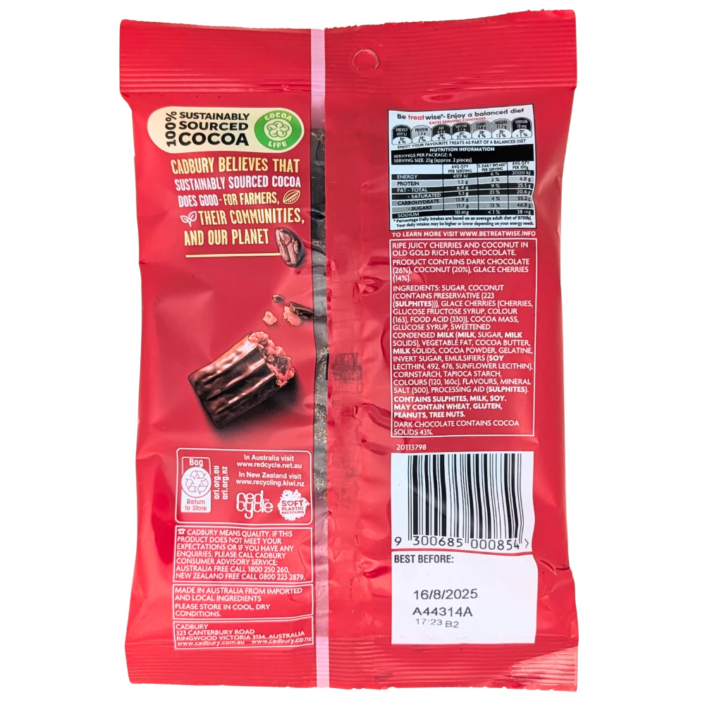 Cadbury Cherry Ripe Minis (Australia) - 150g - Image 2