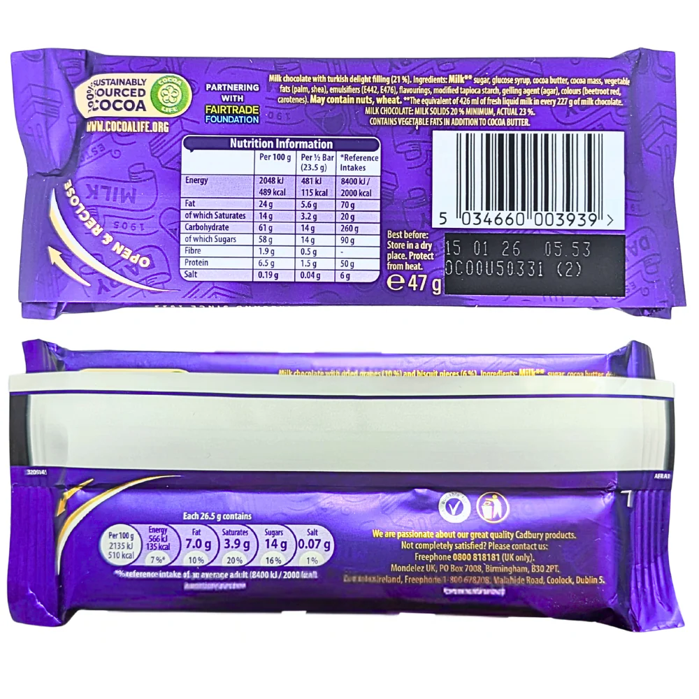 Cadbury Dairy Milk Turkish (Ireland) - 47g - Image 2