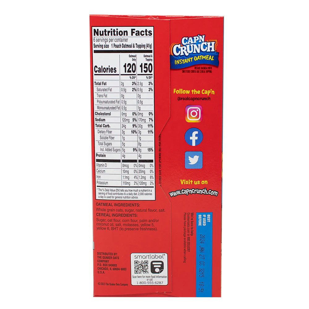 Captain Crunch Instant Oatmeal Original 6 Pouches - 34g - Image 4
