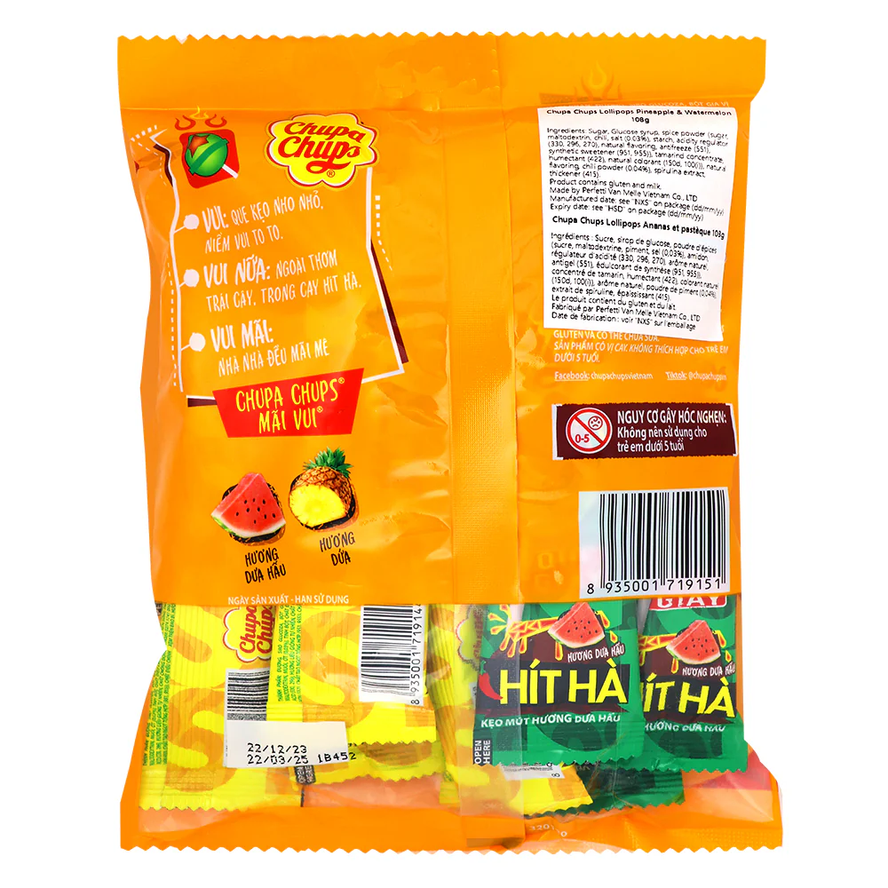 Chupa Chups Hit Ha Spicy Pineapple & Watermelon Lollipops (Vietnam) - 108g - Image 2