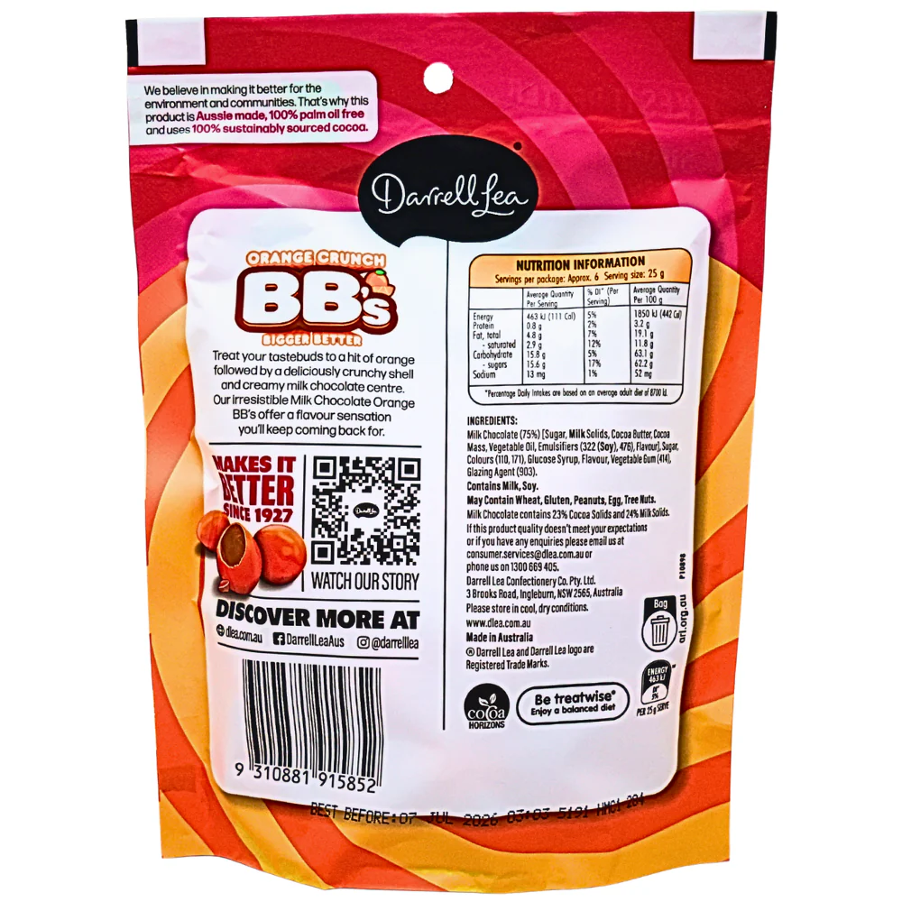 Darrell Lea Orange Crunch BB's Milk Chocolate (Aus) - 152g - Image 2