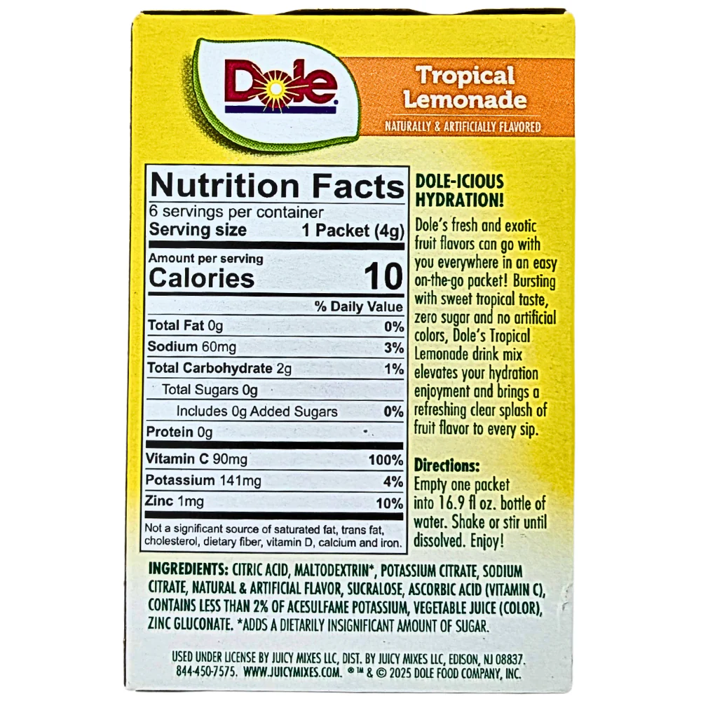 Dole Singles To Go Zero Sugar - Tropical Lemonade - 24g - Image 2