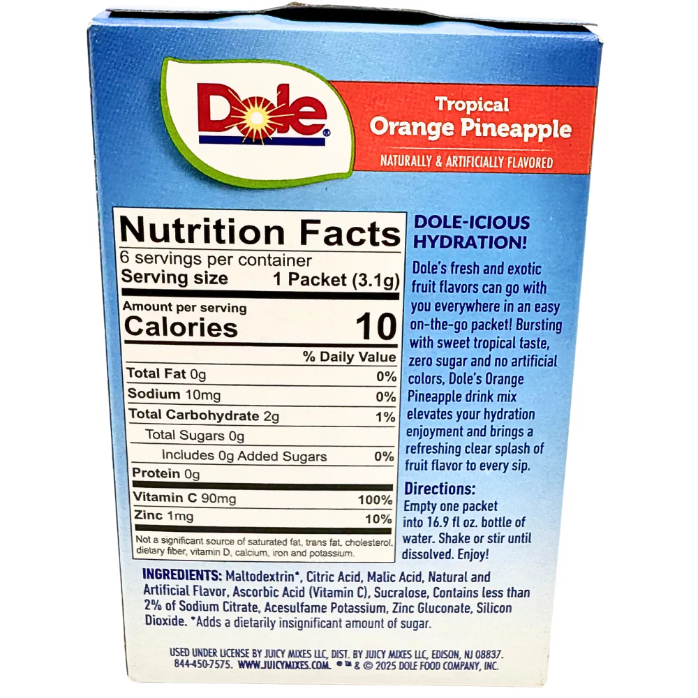 Dole Singles To Go Zero Sugar - Tropical Orange Pineapple - 18.6g - Image 2