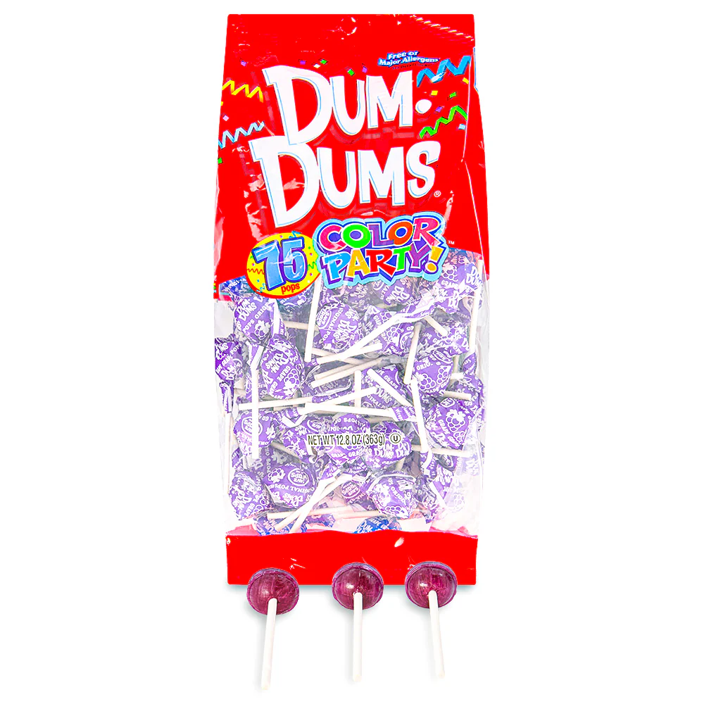 Dum Dums Color Party Purple Grape Lollipops-75 CT