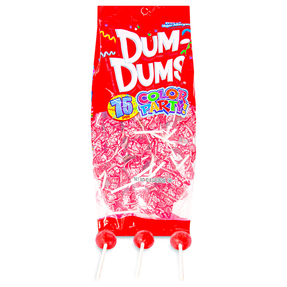 Dum Dums Color Party Red Strawberry Lollipops-75 CT