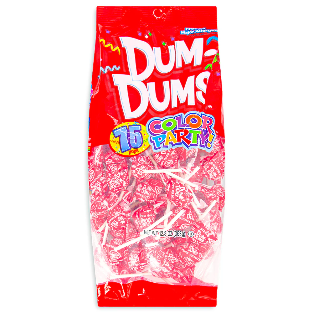 Dum Dums Color Party Red Strawberry Lollipops-75 CT - Image 2