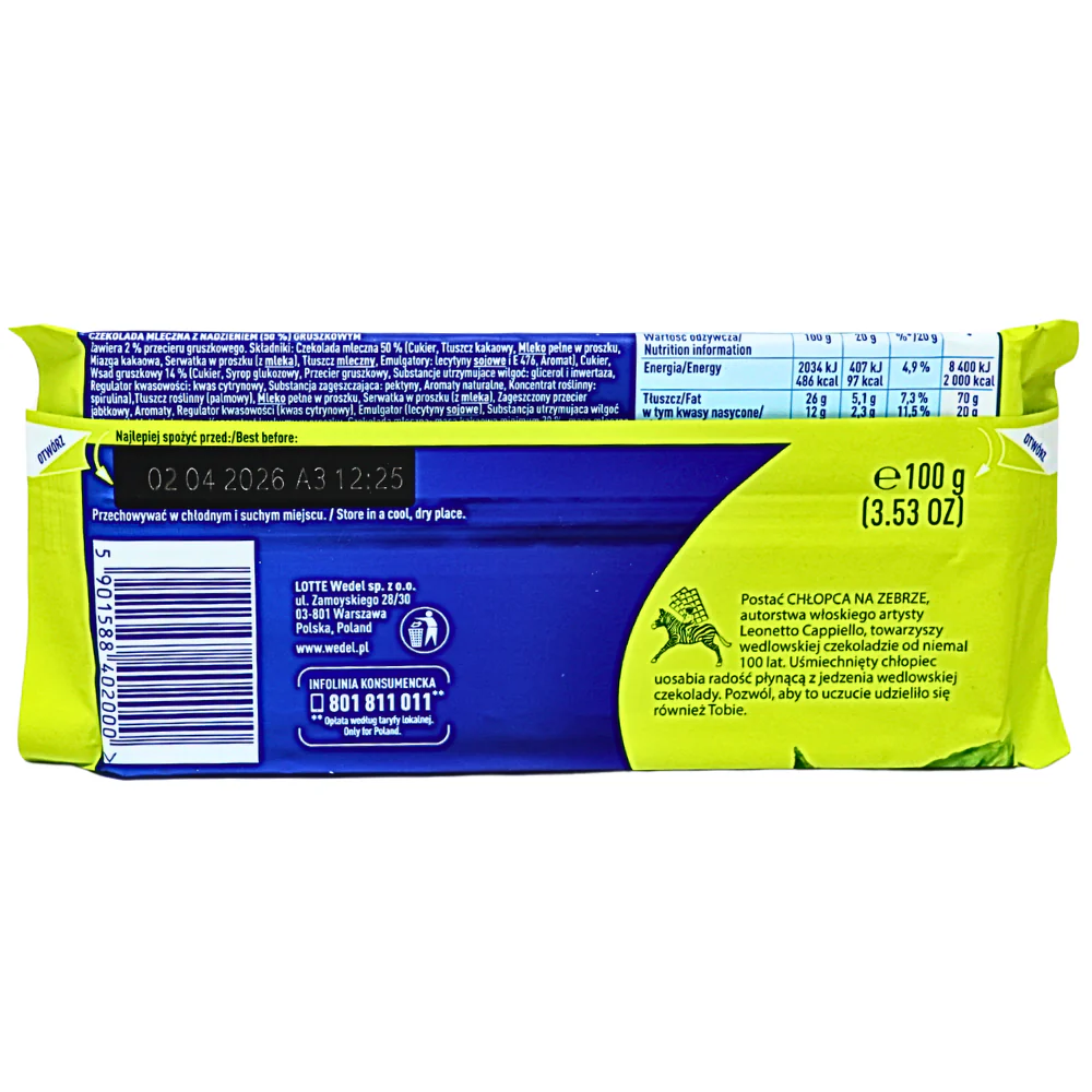E. Wedel Milk Chocolate with Pear Filling (Poland) - 100g - Image 2