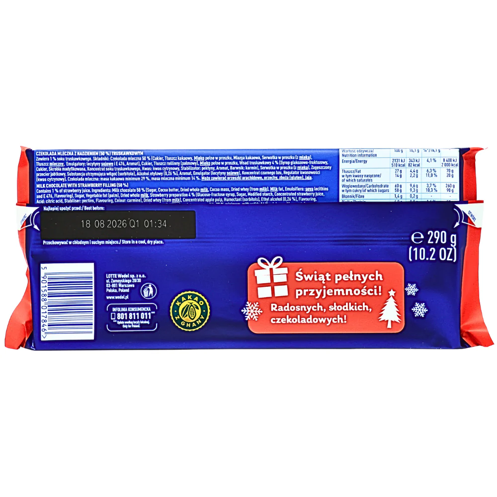 E. Wedel Milk Chocolate with Strawberry Filling (Poland) - 290g - Image 2