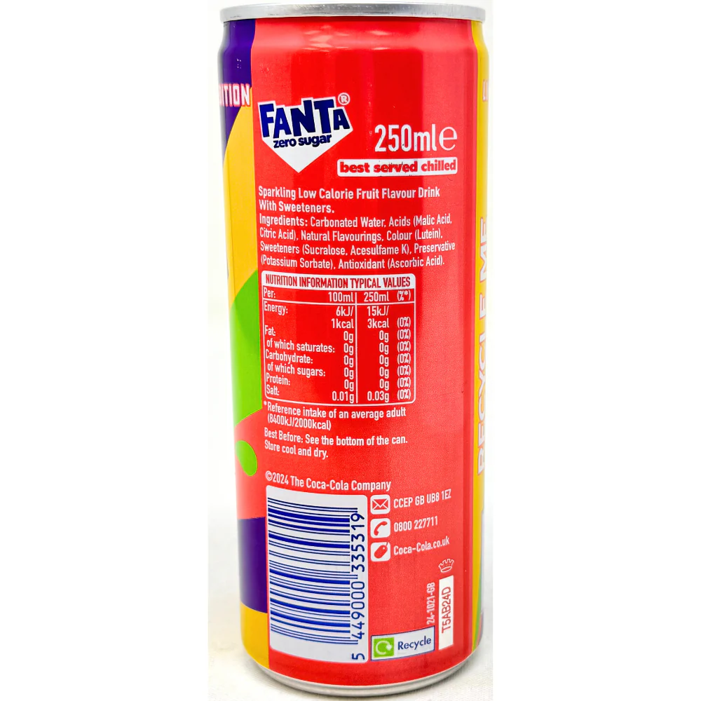 Fanta Tutti Frutti Zero Sugar (UK) - 250mL - Image 2