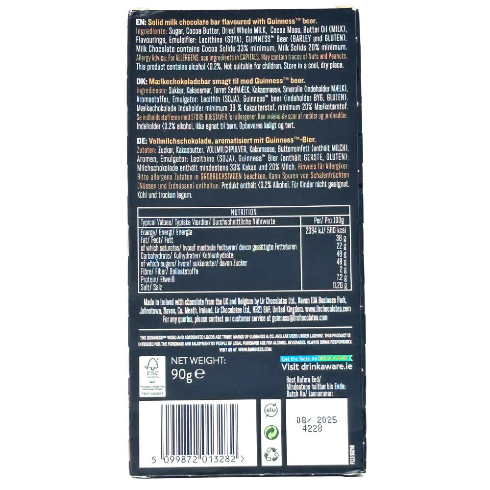 Guinness Milk Chocolate Bar (UK) - 90g - Image 2