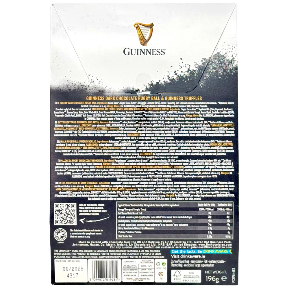 Guinness Rugby Ball Egg Dark Chocolate (UK) - 196g - Image 2