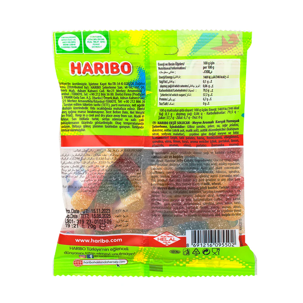 Haribo Halal Solucan Fizz Sour Worms - 70g - Image 2