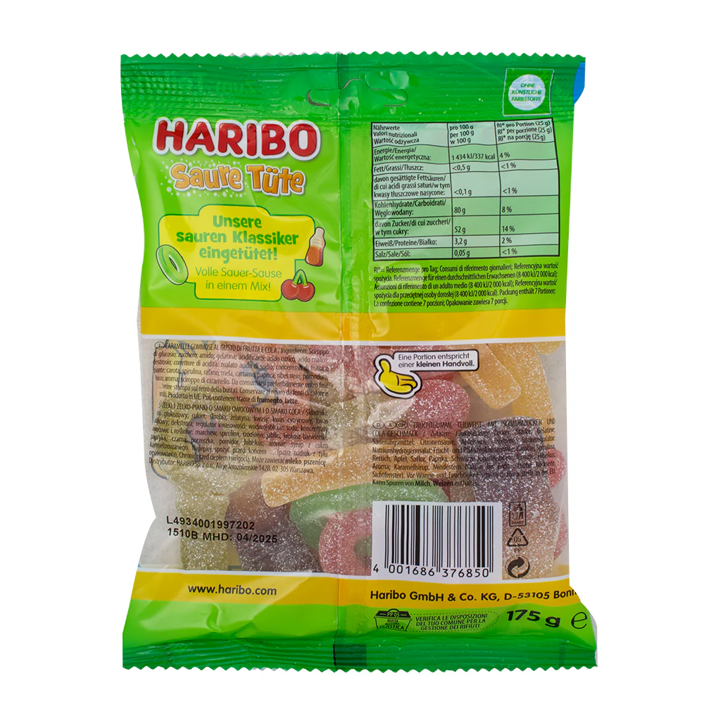 Haribo Sour Tute Gummies (Germany) -175g - Image 2