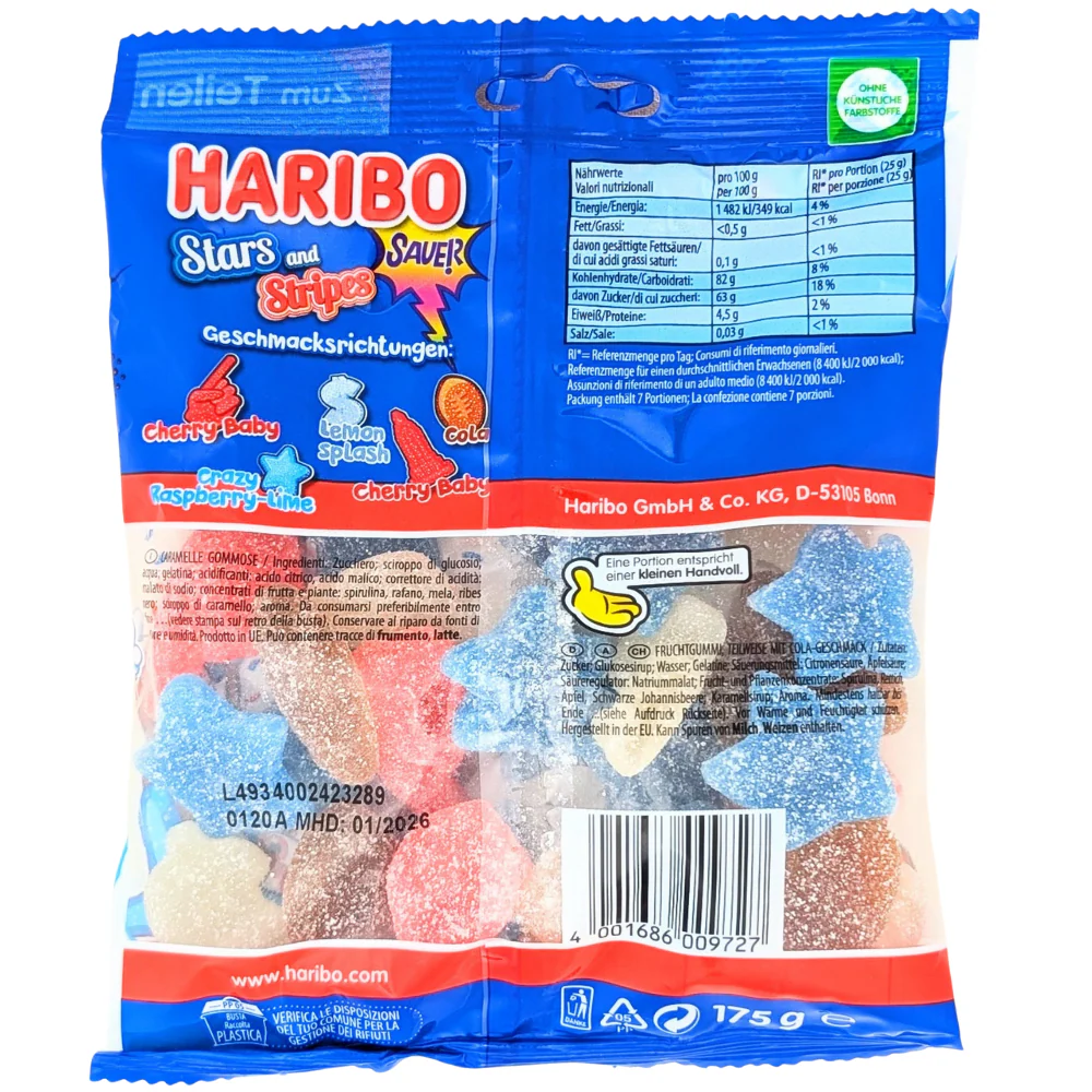 Haribo Stars and Stripes Sour (Germany) - 175g - Image 2
