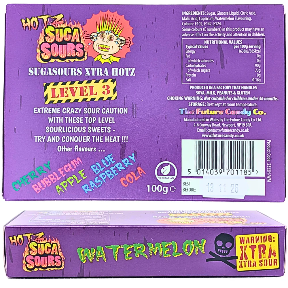 Hotz Suga Sours Watermelon Hard Candy Theatre Box - 100g - Image 2