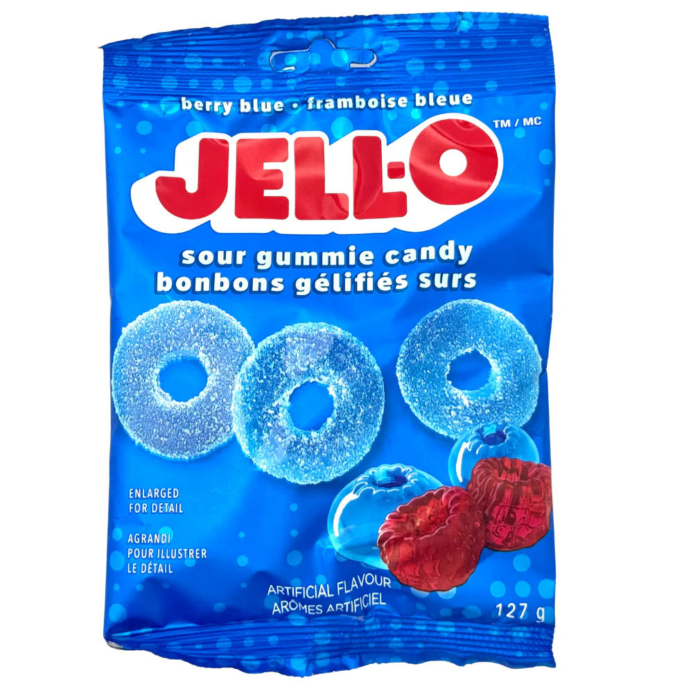 JELL-O Berry Berry Blue Sour Rings - 127g