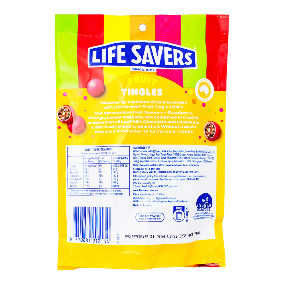 Lifesavers Fruit Tingles Chocolate (Australia) - 150g - Image 2