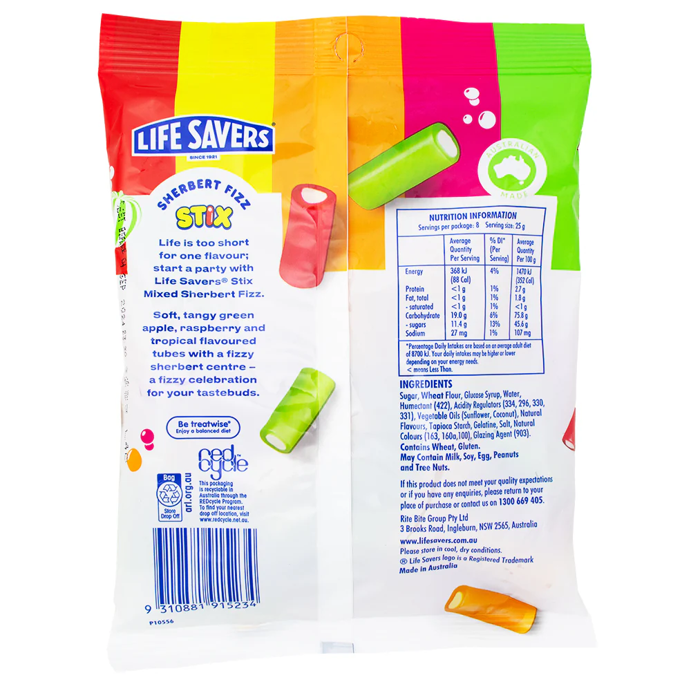 Lifesavers Stix Mixed Sherbert Fizz (Australia) - 200g - Image 2