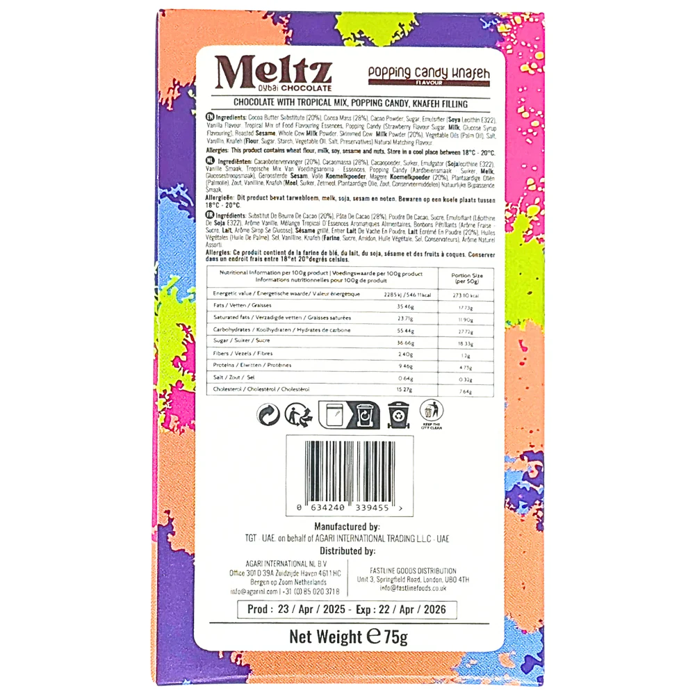 Meltz Dubai Chocolate Popping Candy Knafeh - 75g - Image 2