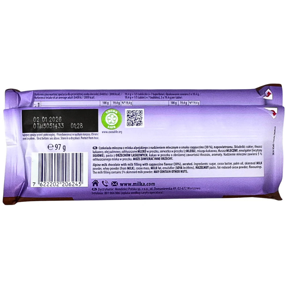 Milka Bubbly Cappuccino (Germany) - 97g *BB Aug 07 2026* - Image 2
