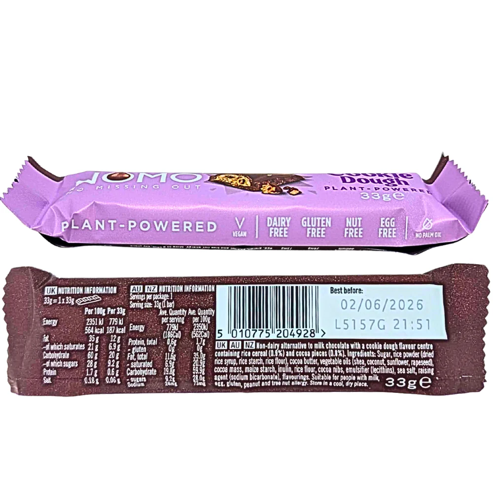 NOMO Vegan Cookie Dough Chocolate Bar (UK) - 33g - Image 2