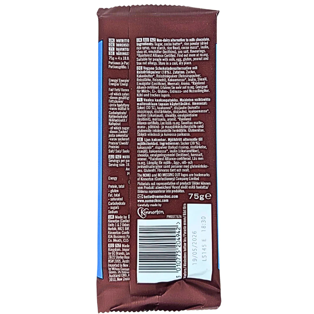 NOMO Vegan Creamy Choc Bar (UK) - 75g - Image 2