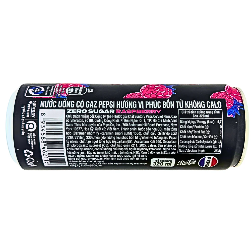 Pepsi Raspberry Zero Sugar (Vietnam) - 320mL - Image 2