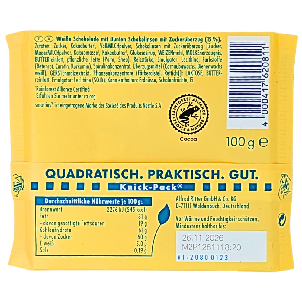 Ritter Sport Milk Chocolate with Smarties (Germany) - 100g - Image 2