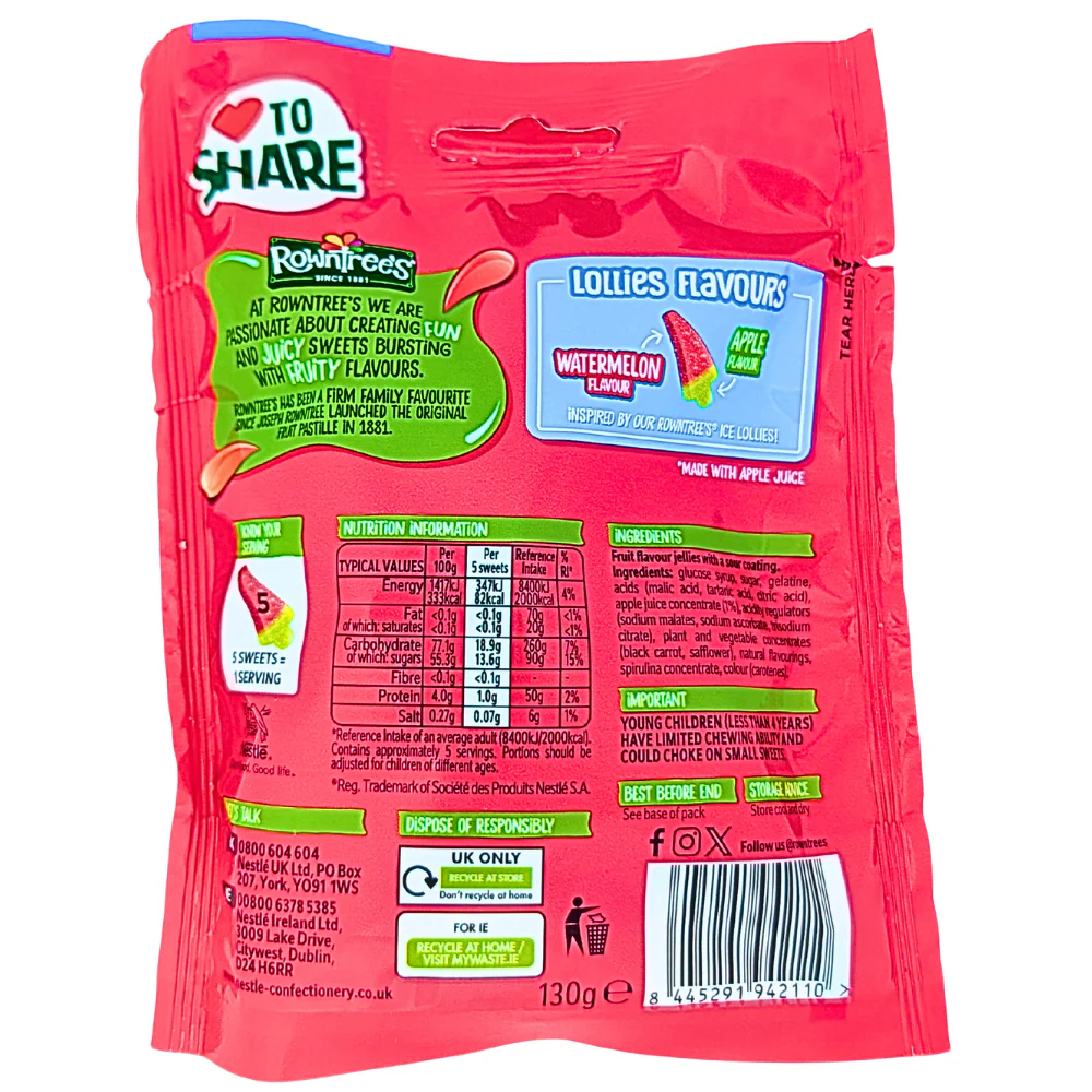 Rowntree's Sour Watermelon Flavour Lollies (UK) - 130g - Image 2