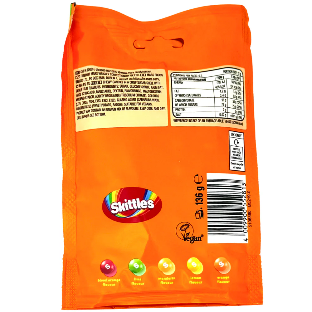 Skittles Citrus Pouch (UK) - 136g - Image 2
