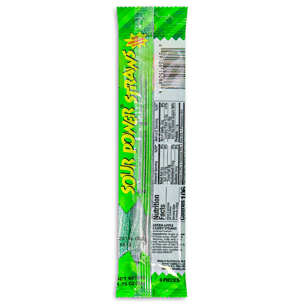Sour Power Straws Green Apple Candy - 1.75oz - Image 3