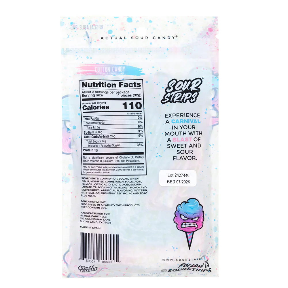 Sour Strips Cotton Candy - 96g - Image 2