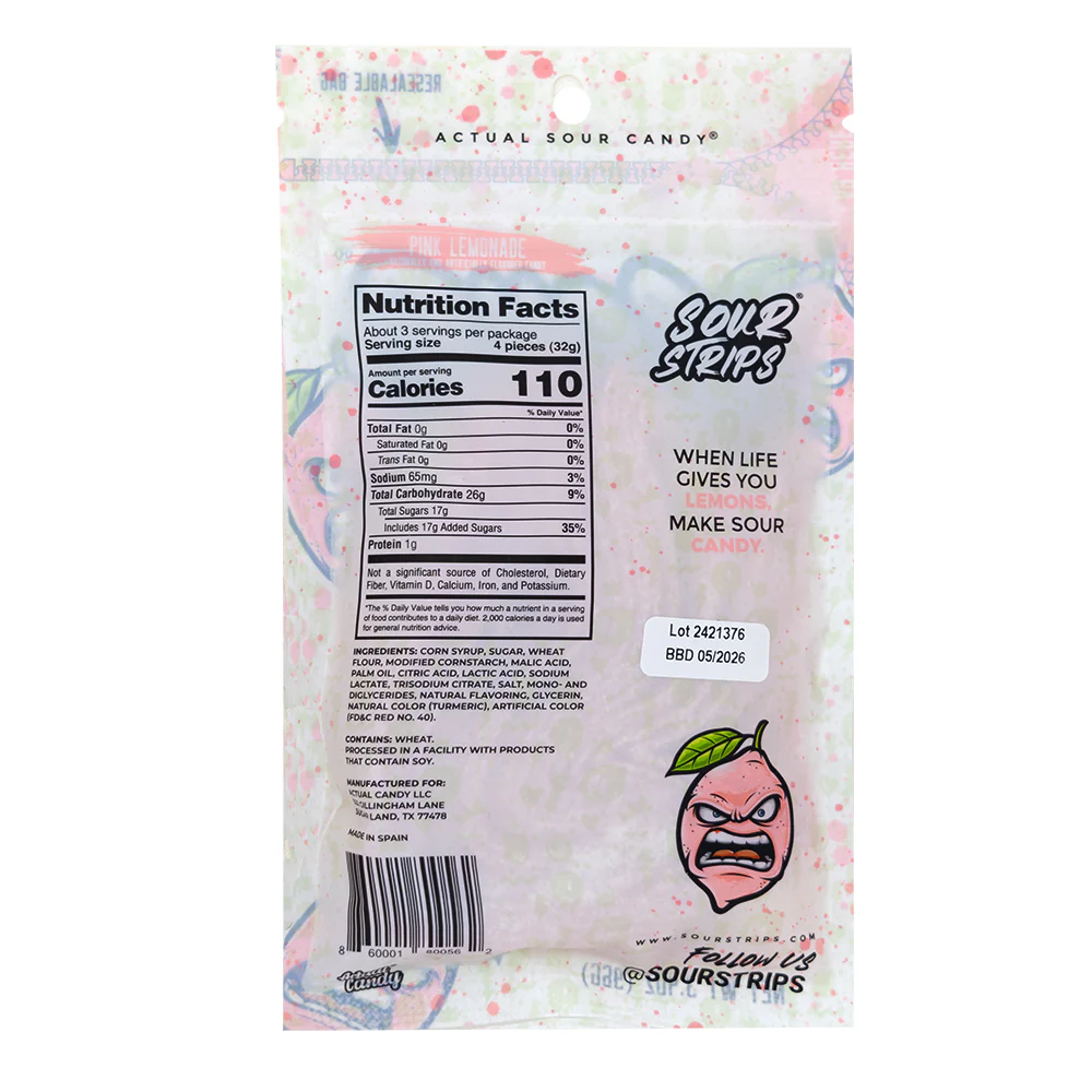 Sour Strips Pink Lemonade - 96g - Image 2