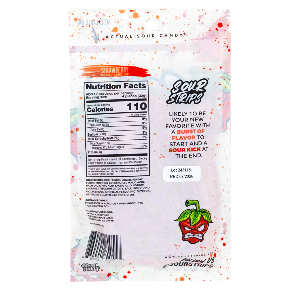 Sour Strips Strawberry - 96g - Image 2