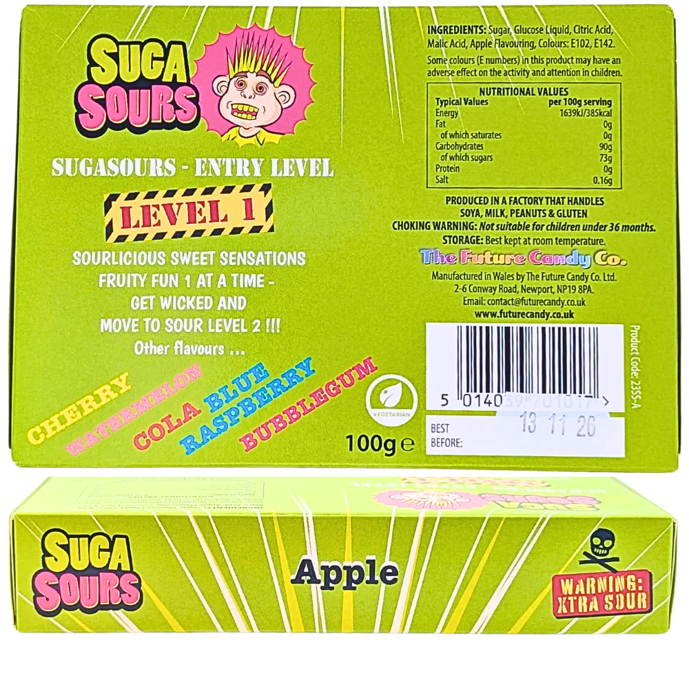 Sourlicious Suga Sours Apple Hard Candy Theatre Box - 100g - Image 2