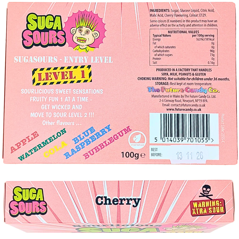 Sourlicious Suga Sours Cherry Hard Candy Theatre Box - 100g - Image 2