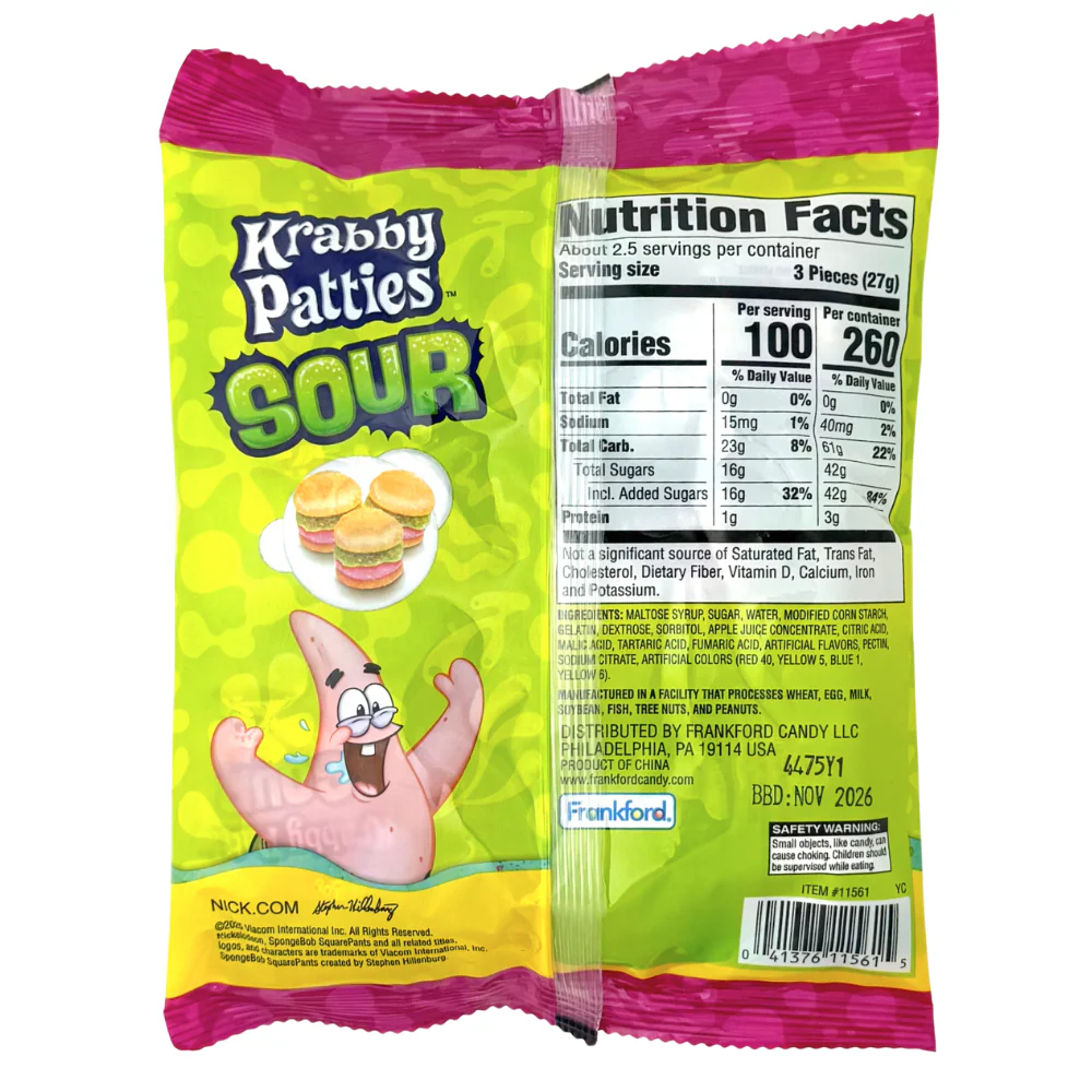 Spongebob Krabby Patties Sour Peg Bag - 2.54oz - Image 2