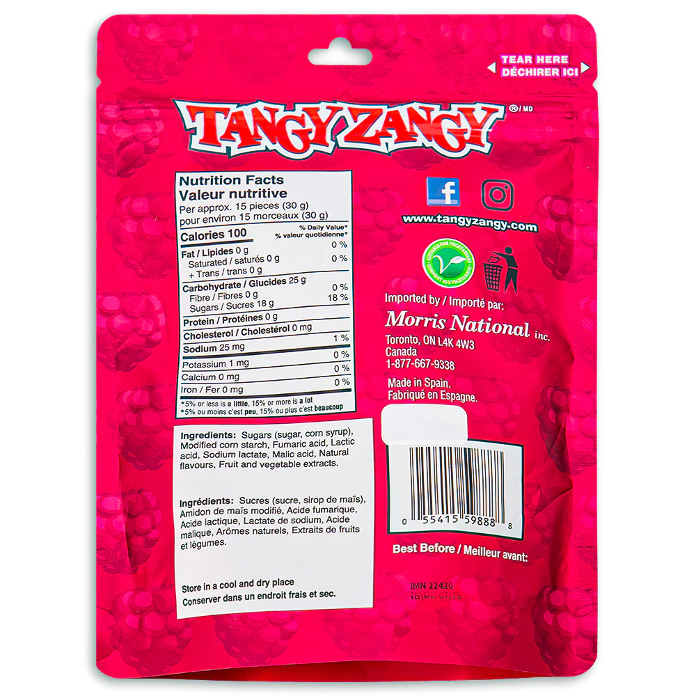 Tangy Zangy Sour Raspberries Candy - 226g - Image 3