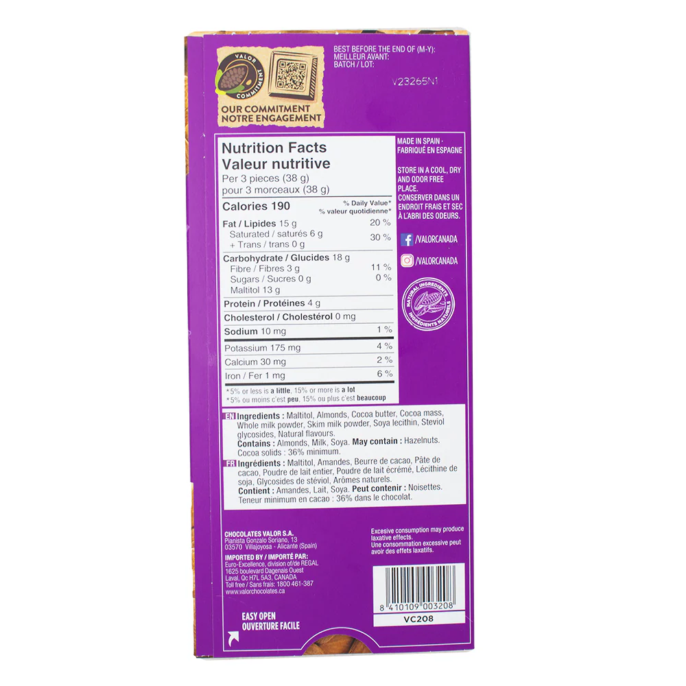 Valor Milk Chocolate with Almonds Sugar Free - 150 g - Image 2