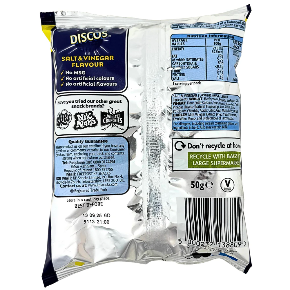 Walkers Discos Salt & Vinegar Chips (UK) - 50g - Image 2