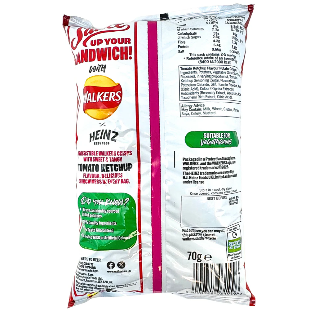 Walkers Heinz Tomato Ketchup Chips (UK) - 70g - Image 2