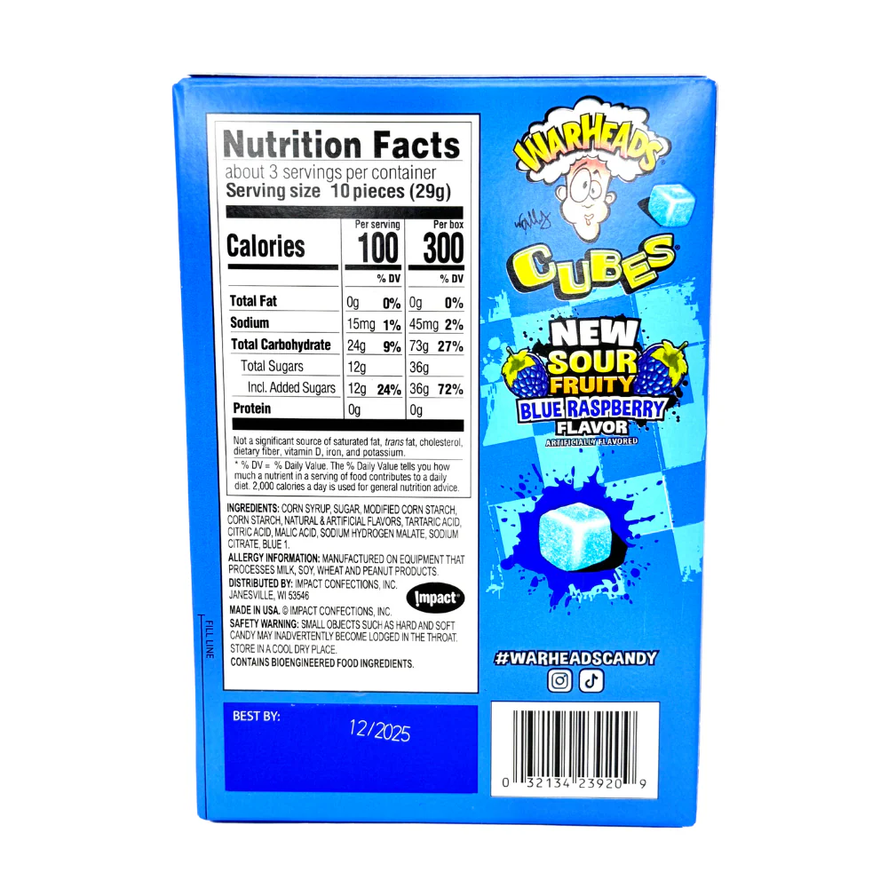 Warheads Chewy Cubes Blue Raspberry Theatre Box - 3oz - Image 2